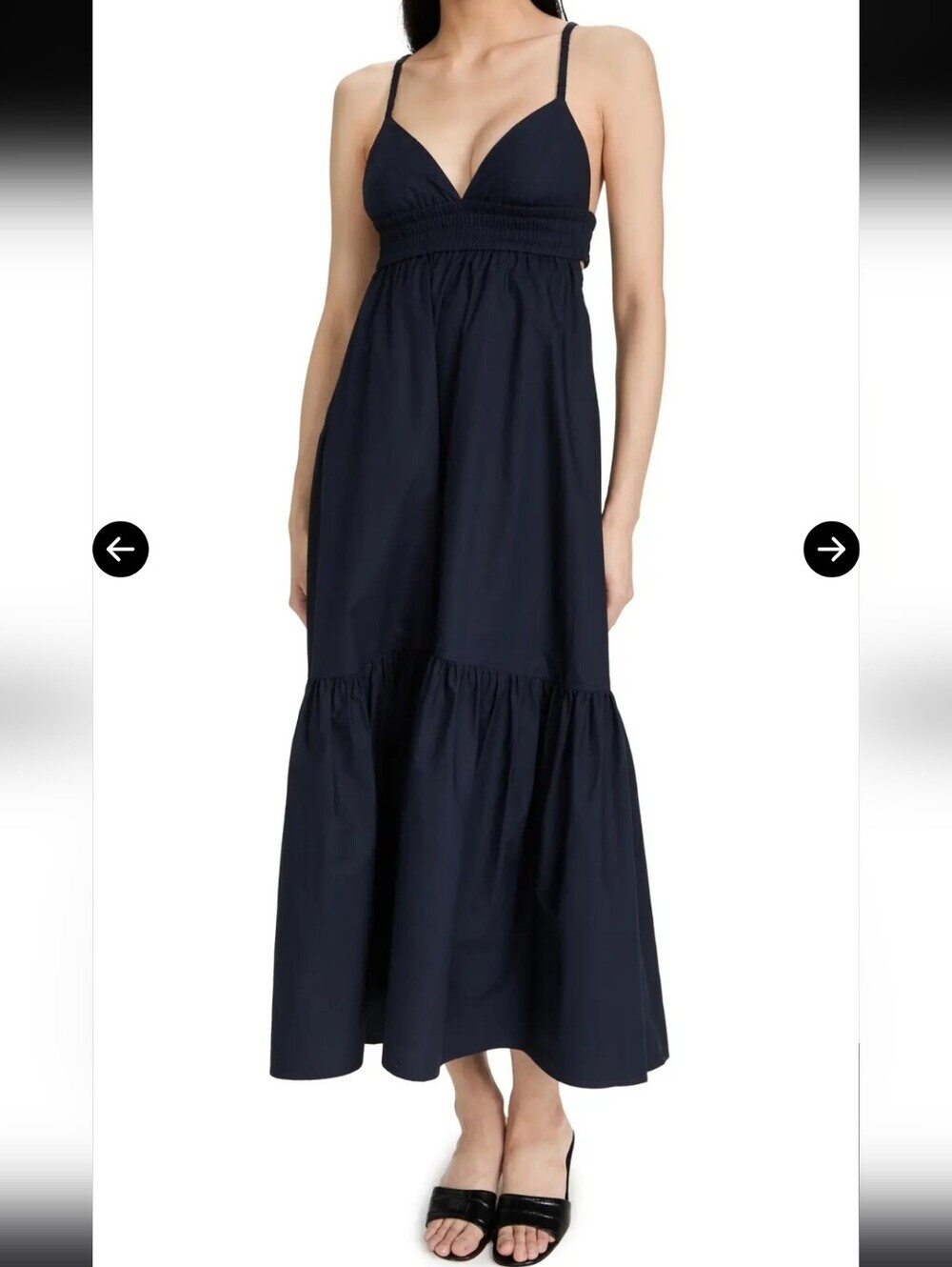 A.L.C. Rodhes Strappy Black Smocked Cotton Empire Maxi Dress Size 4
